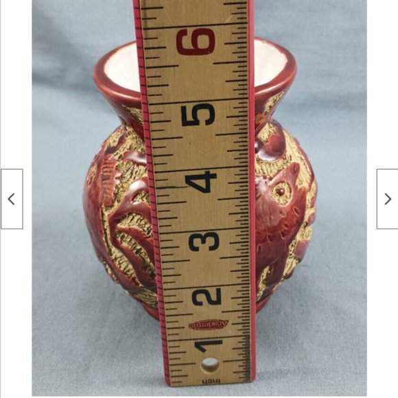 Vintage MCM Mid-century Red Italian Sgraffito Pottery Vase Fish 5" tall - Picture 8 of 10